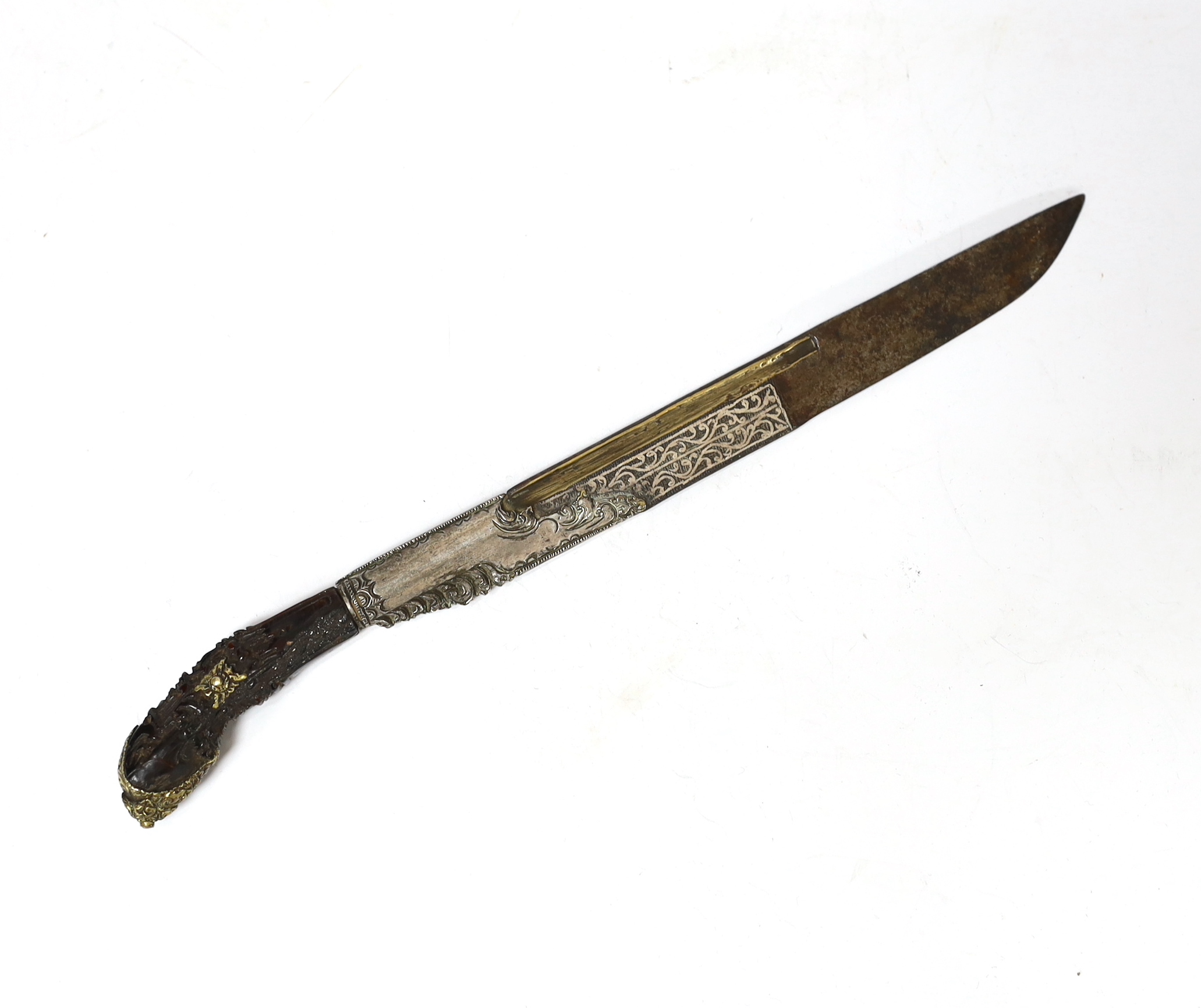 A 19th century Sri Lankan Knife Dagger (Piha Kaetta) with silver inlay, 24cm